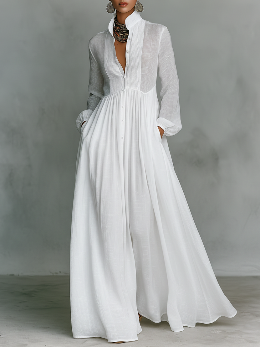ESSENTIAL - Maxi Minimalist Dress in Cotton & Linen with Patchwork