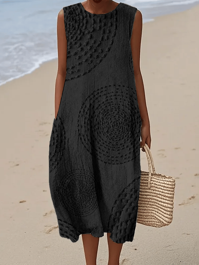 Ladies Casual Printed Round Neck Sleeveless Dress