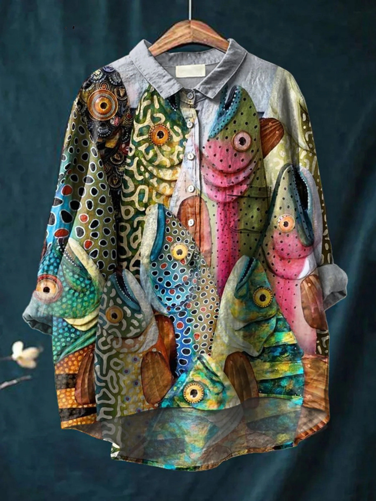 Anneliese | Vintage Funny Fish Art Print Casual Shirt
