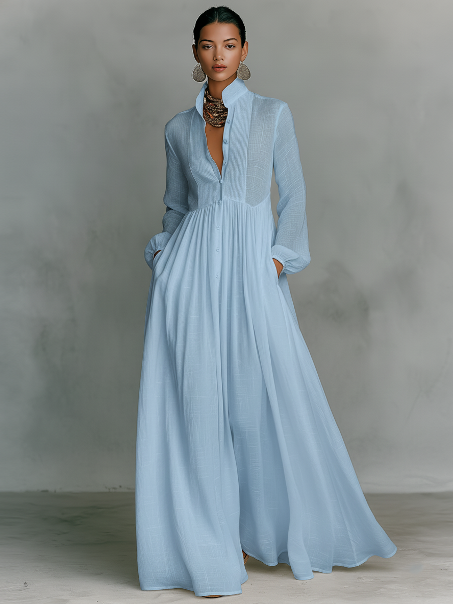 ESSENTIAL - Maxi Minimalist Dress in Cotton & Linen with Patchwork