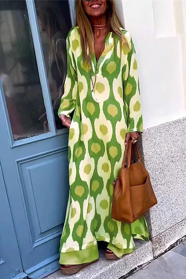 Mosaic Rhythm V-Neck Maxi