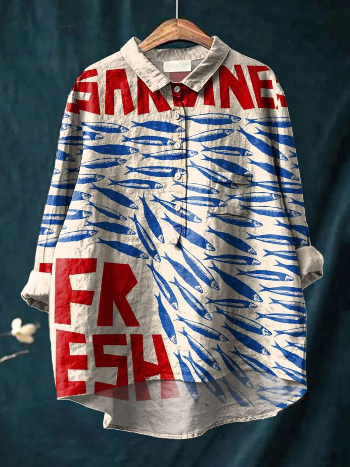 Amirah | Women's Vintage Fish Art Print Casual Shirt