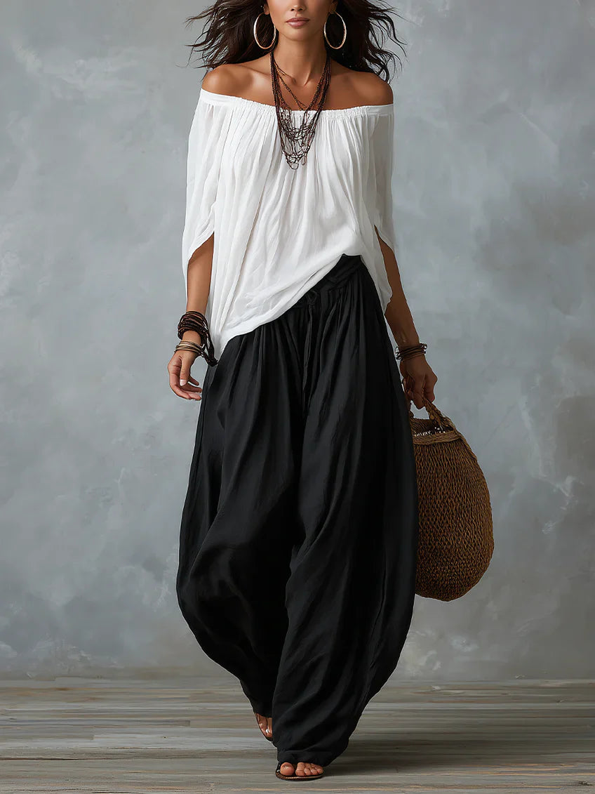 Off-Shoulder Top & Lantern Trousers Set