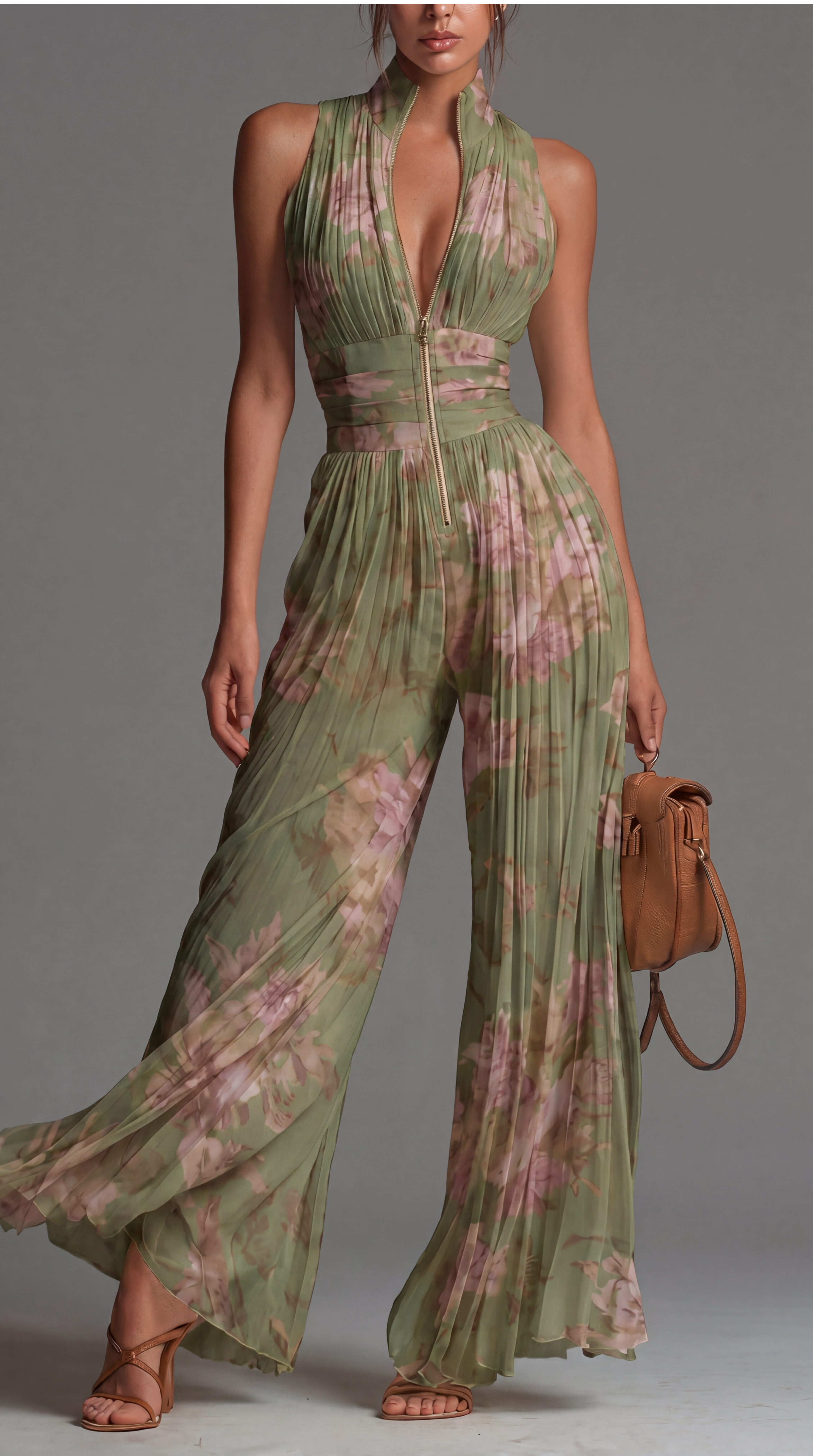 Isbel – Pleated Floral Chiffon Jumpsuit