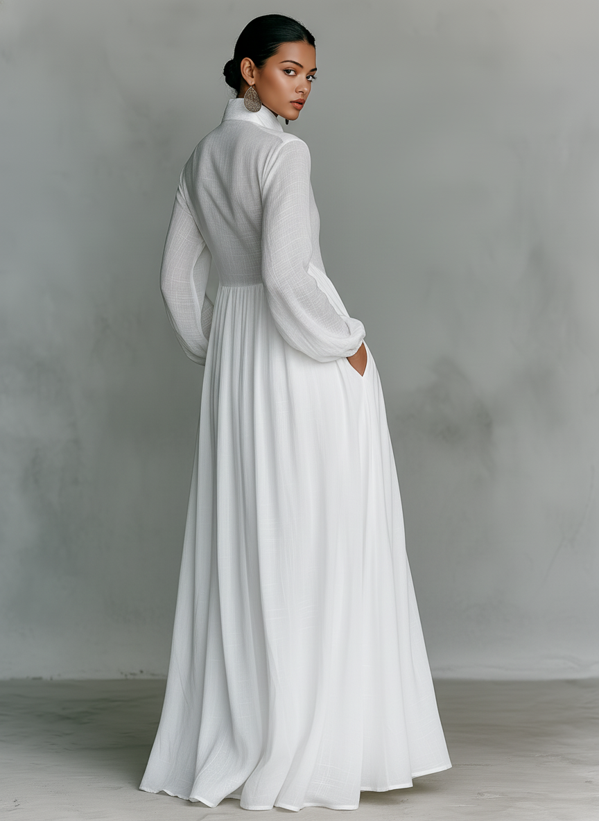 ESSENTIAL - Maxi Minimalist Dress in Cotton & Linen with Patchwork
