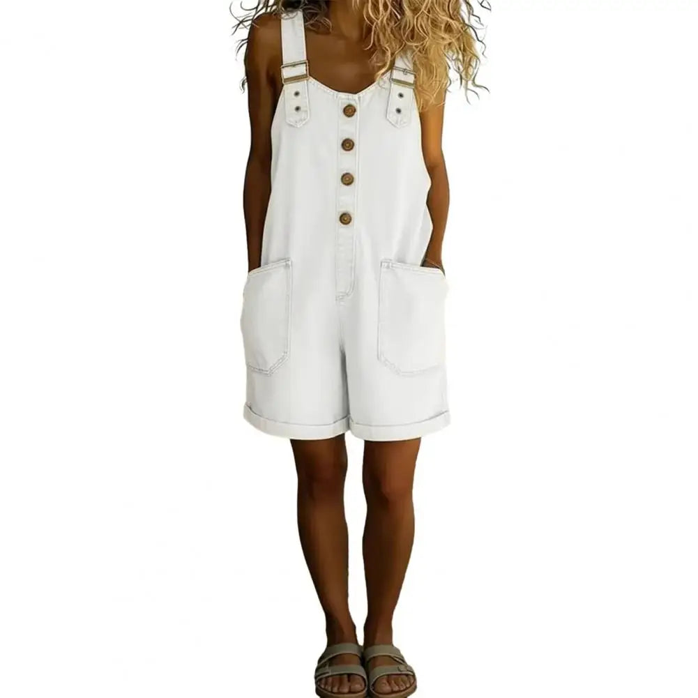 Saylor - Vintage short Cotton Denim-Look Overalls with Adjustable straps