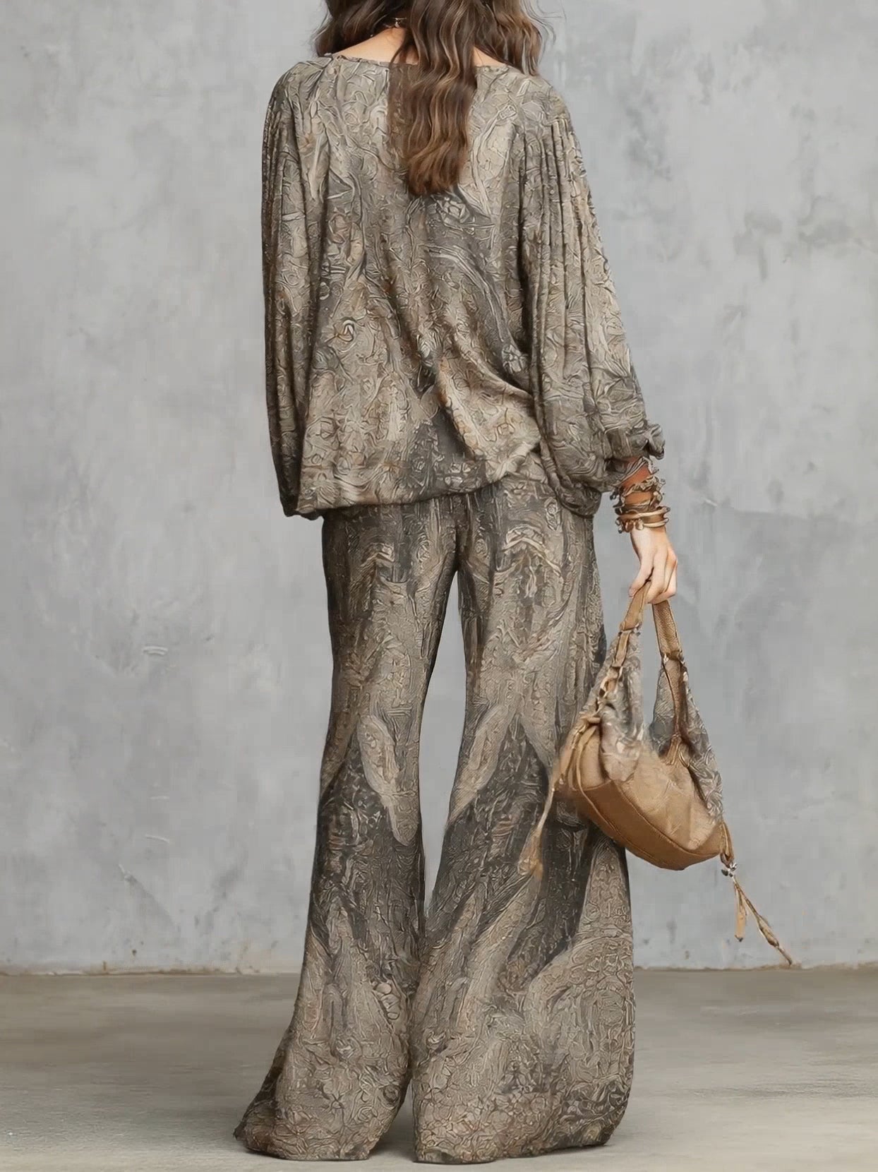Grey Paisley Wide-Leg Set