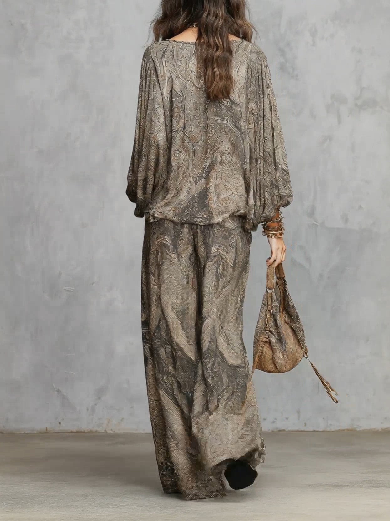 Grey Paisley Wide-Leg Set