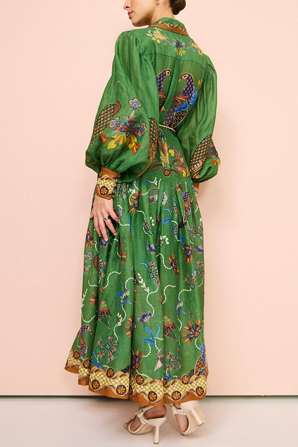 Lily - Heaven Bird Print Balloon Sleeve Dress