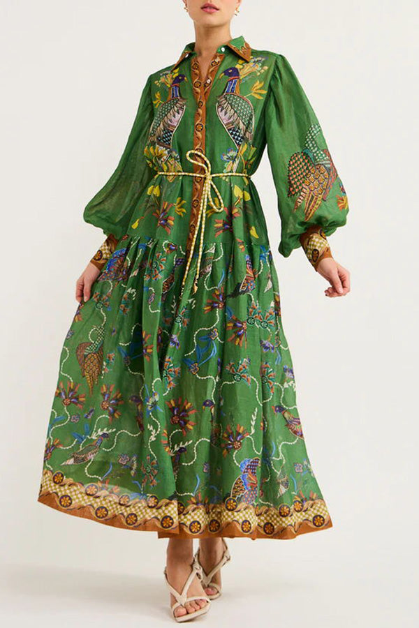 Lily - Heaven Bird Print Balloon Sleeve Dress