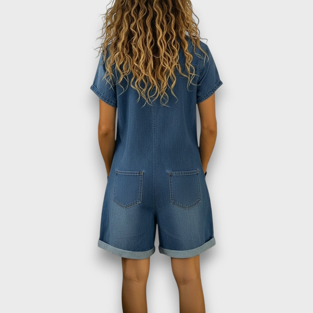 Joan | Vintage Short Denim-Look Overalls