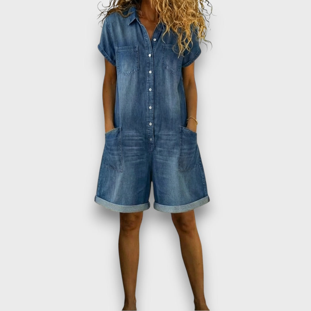 Joan | Vintage Short Denim-Look Overalls