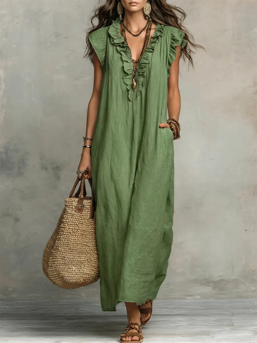 The Mia | Ruffled Cotton-Linen Art Dress
