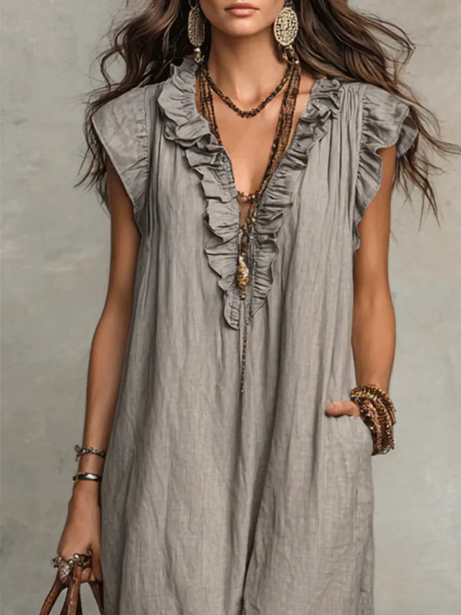 The Mia | Ruffled Cotton-Linen Art Dress