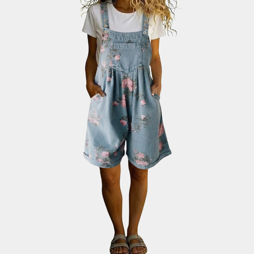 Saylor - Vintage Washed Soft Cotton Feel Denim Floral Jumpsuit