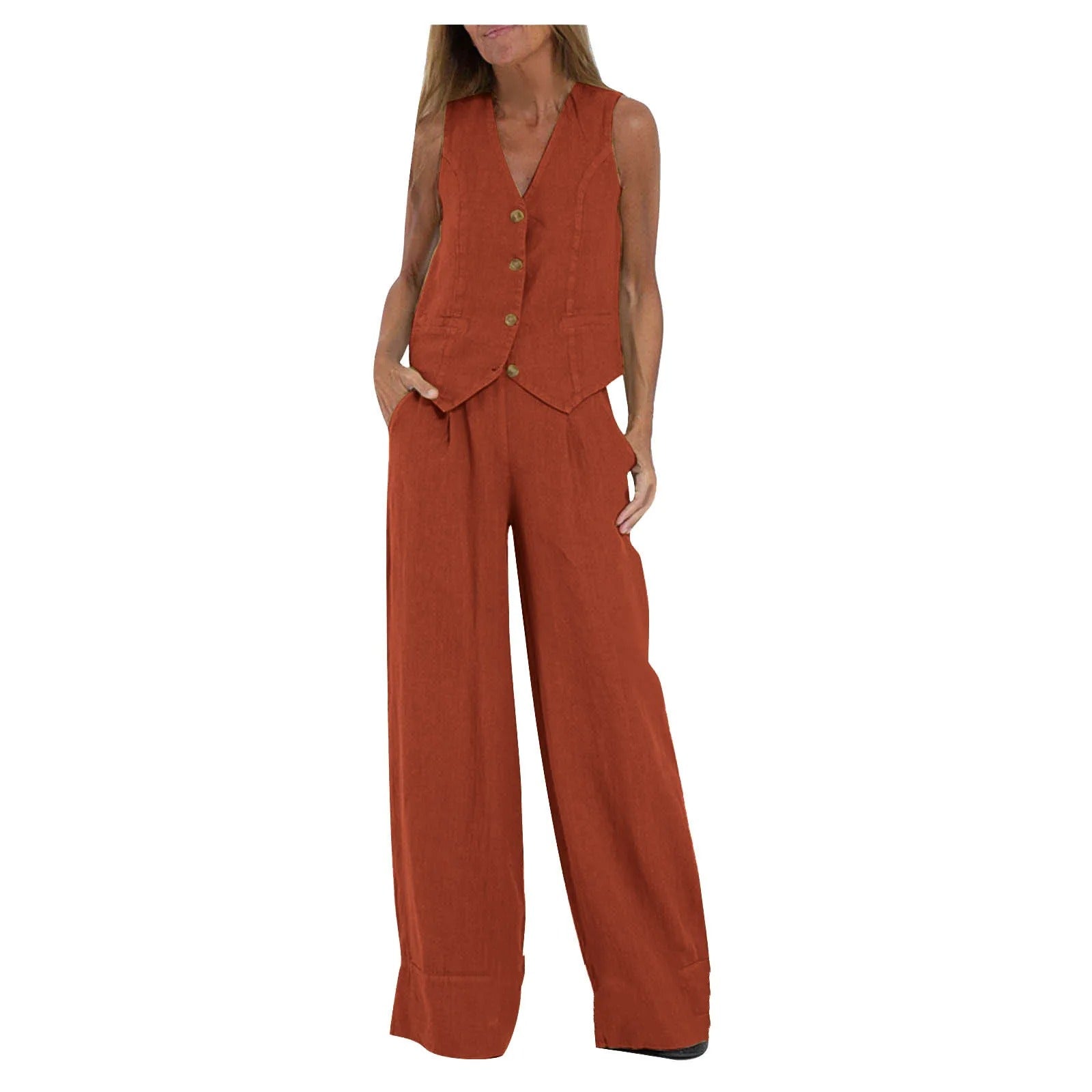 Tailored Vest & Wide-Leg Cotton Set