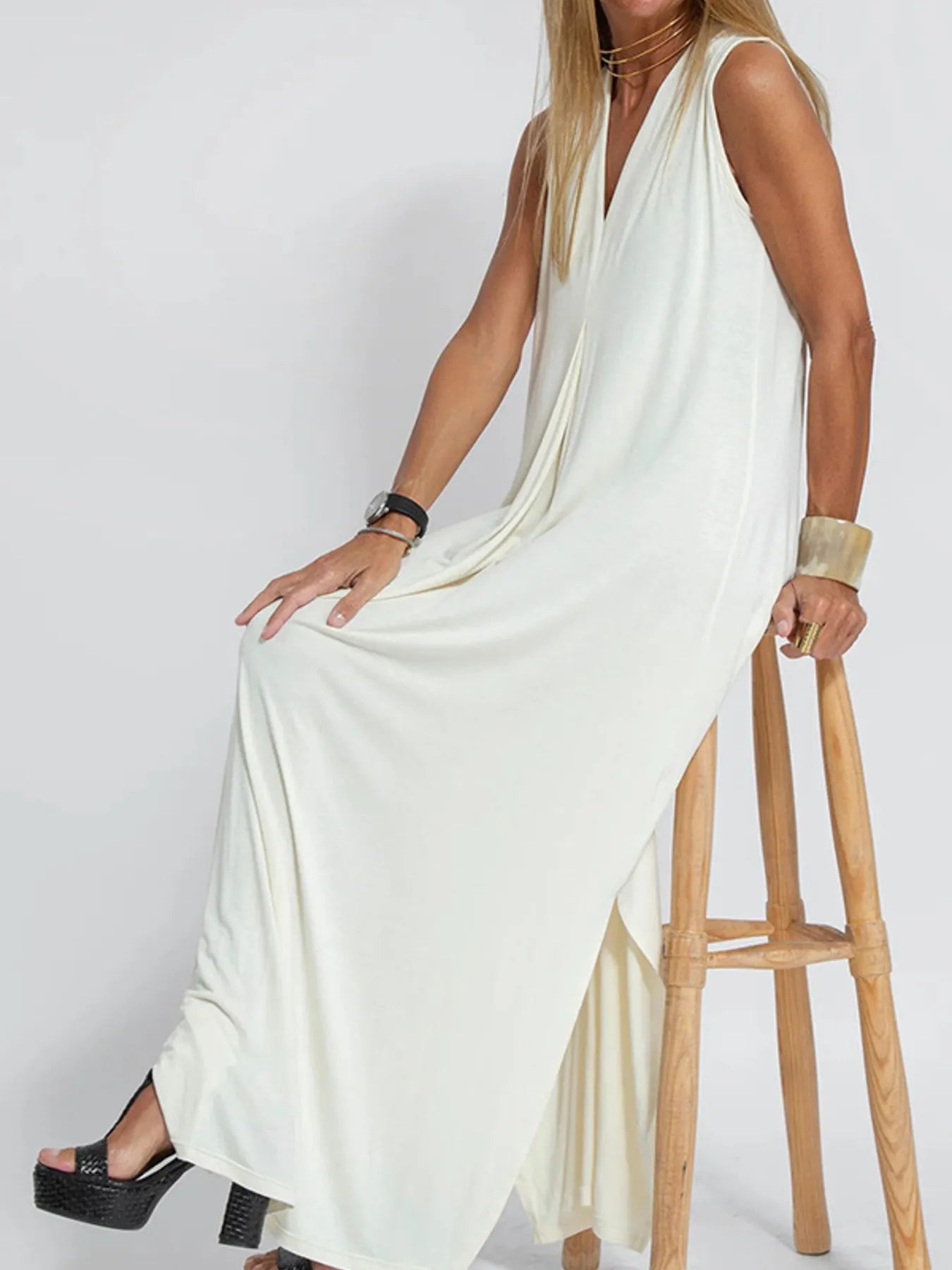 Full Size V-Neck Sleeveless Maxi Dress with Slit Plus Size