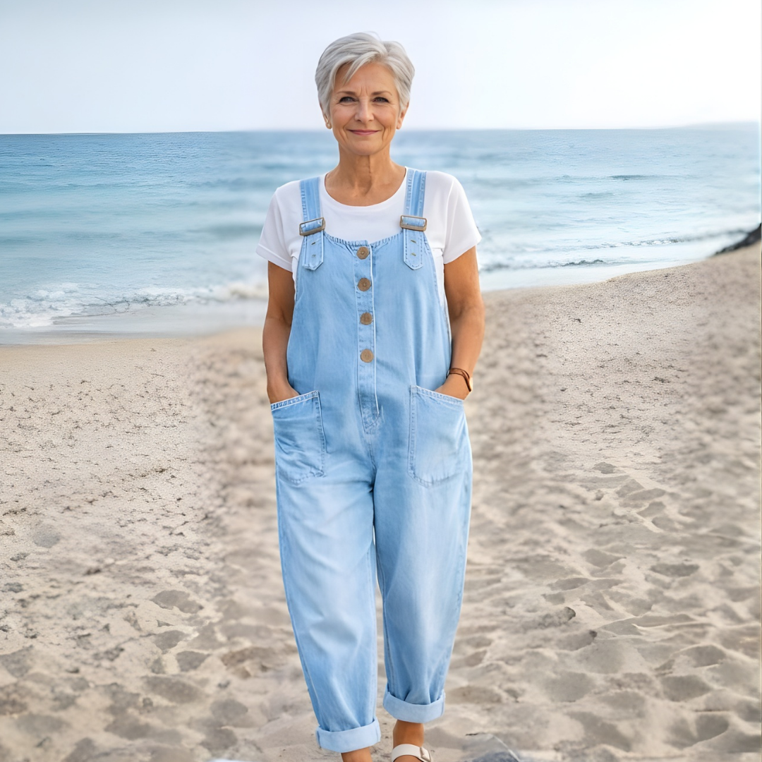 Saylor - Vintage Soft Cotton Denim-Look Overalls -