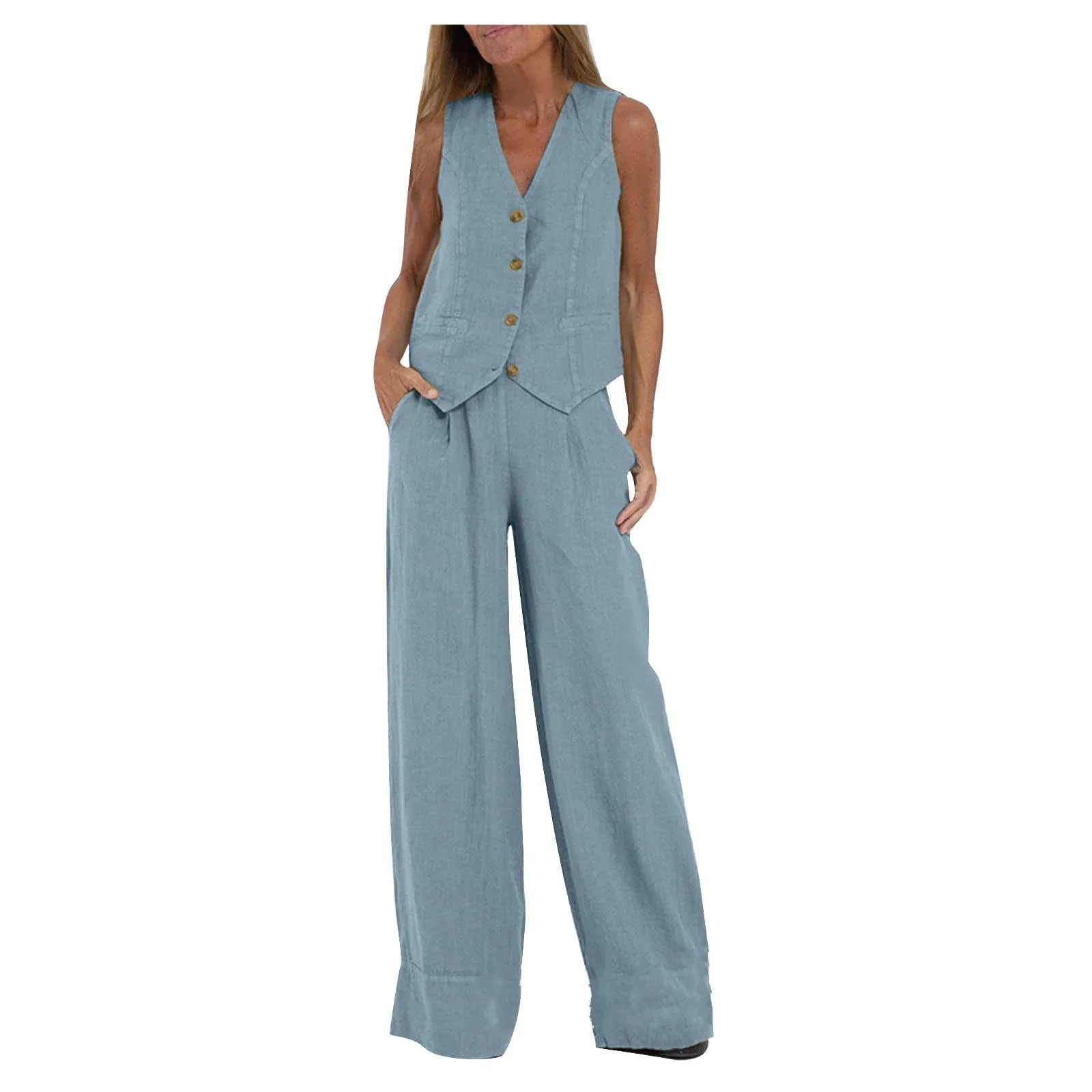Tailored Vest & Wide-Leg Cotton Set