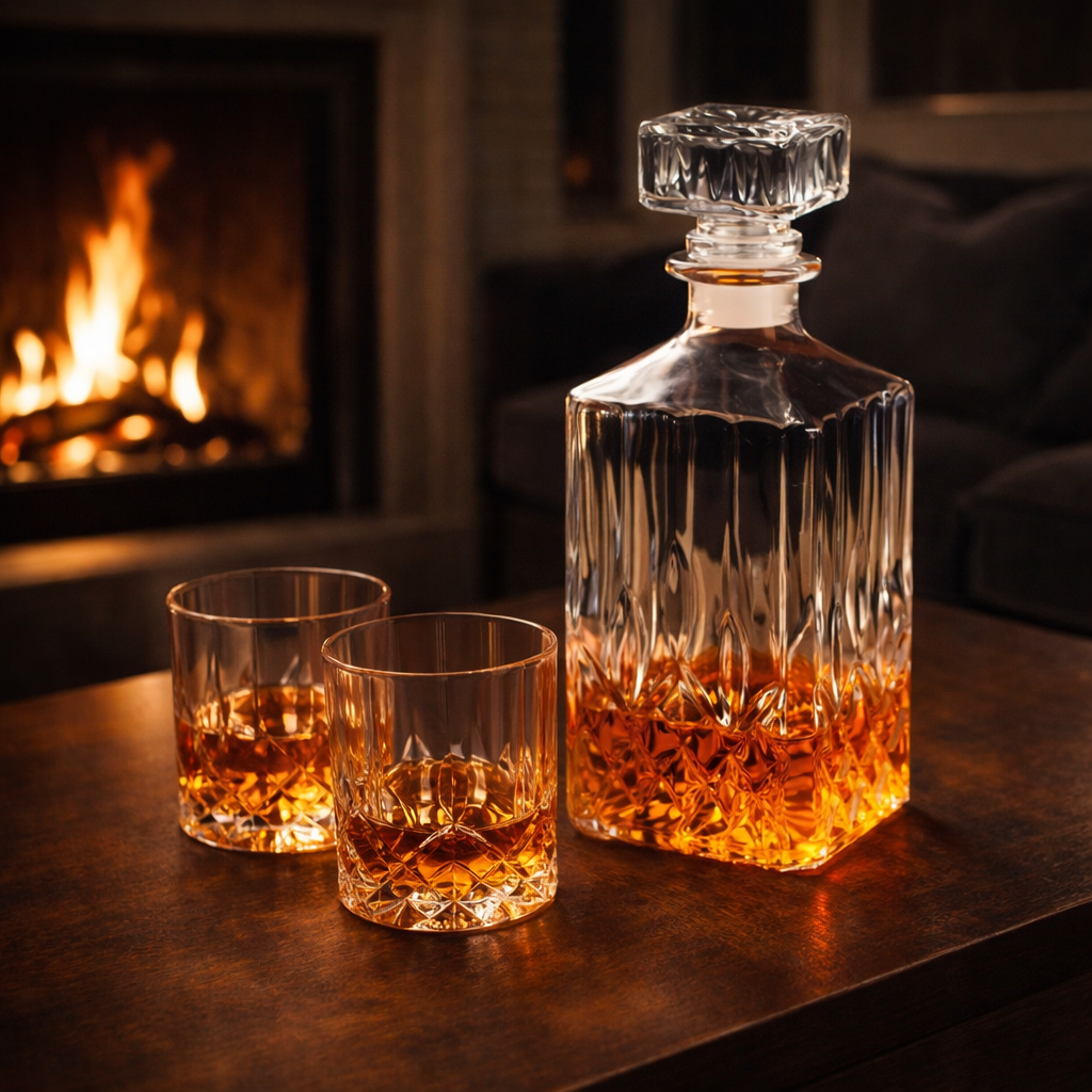 Whiskey Bottle - Set with Bottle and Glass.