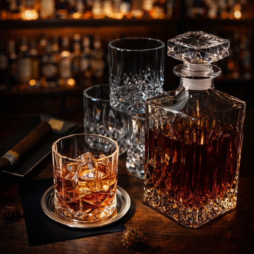Whiskey Bottle - Set with Bottle and Glass.