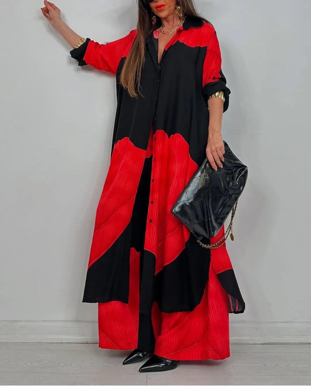 V-neck Patchwork Top and Pants Casual Set
