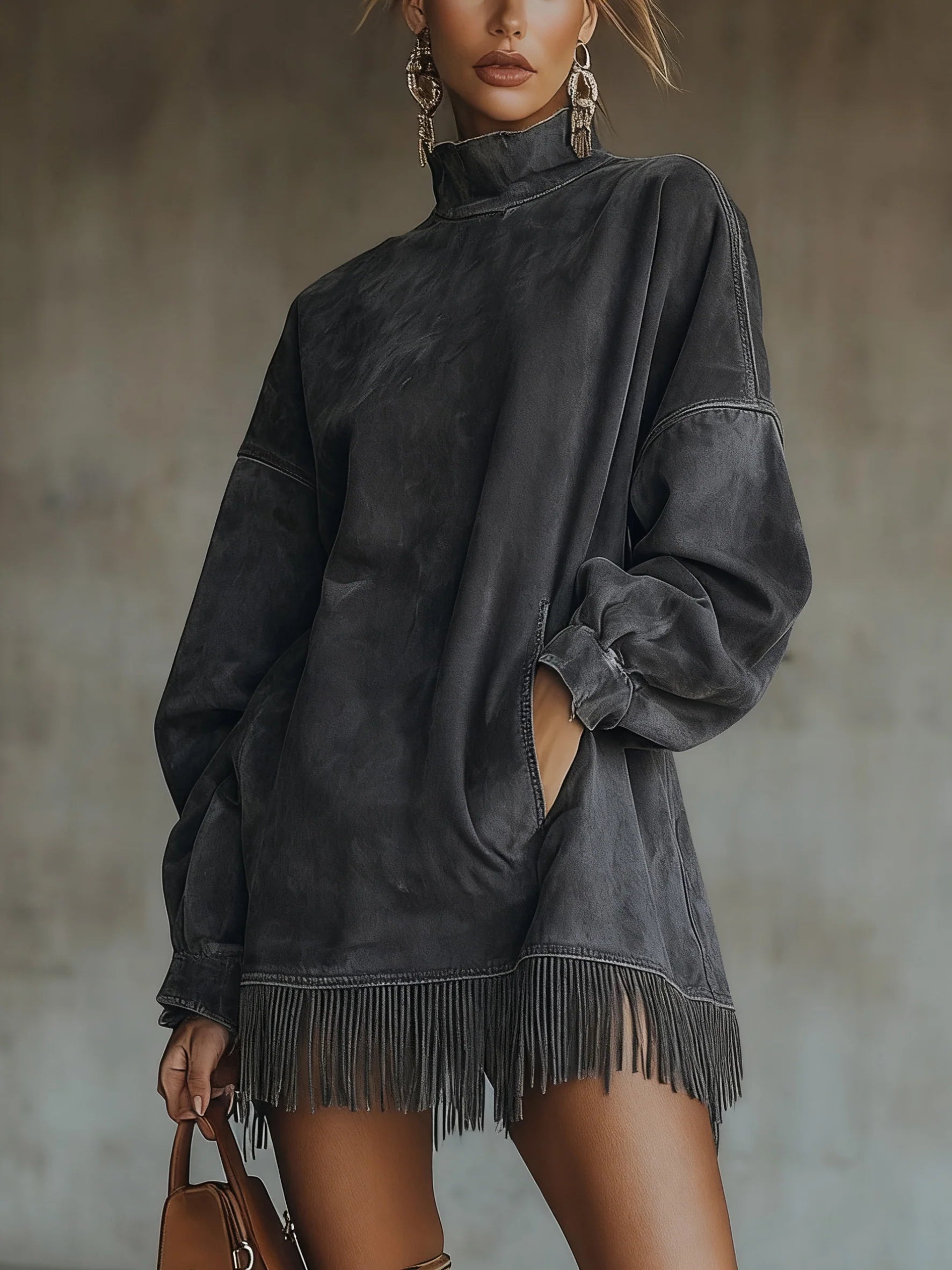Amalia | Dress with High Neck and Fringes