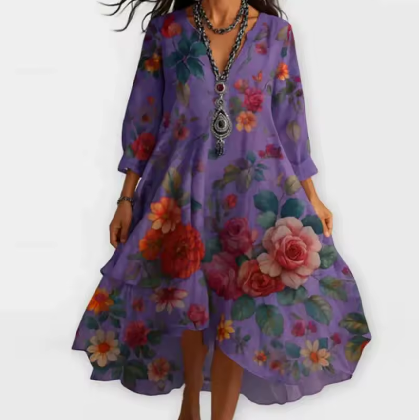 Ida™ - Vintage Boho V-Neck Dress