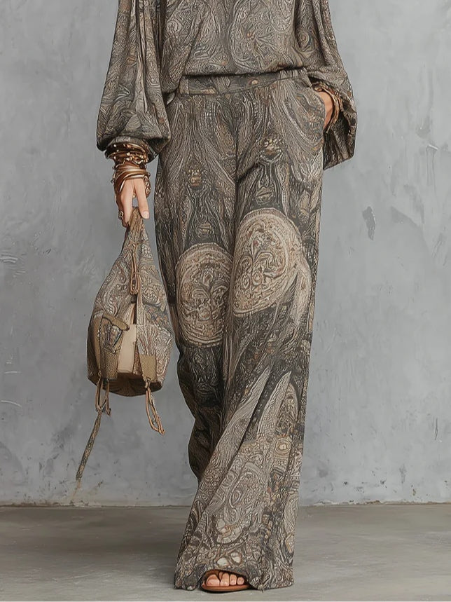 Grey Paisley Wide-Leg Set