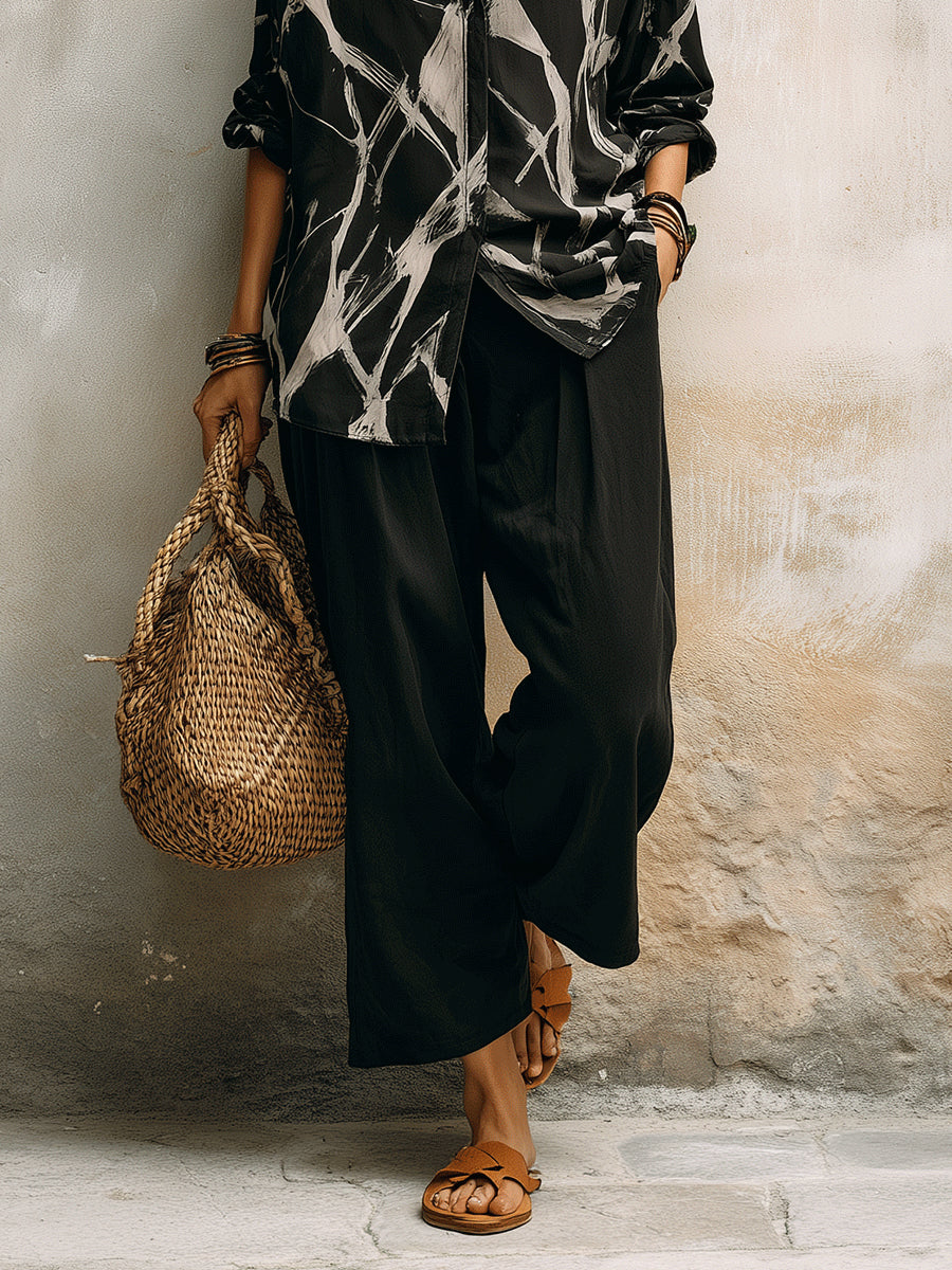 Black Abstract Wide-Leg Set