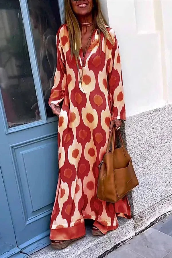 Mosaic Rhythm V-Neck Maxi