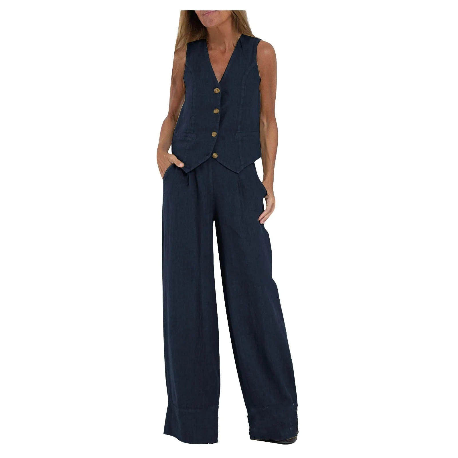 Tailored Vest & Wide-Leg Cotton Set