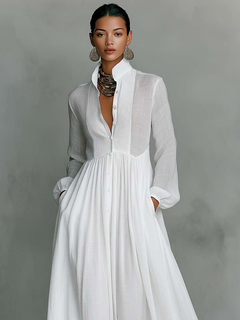 ESSENTIAL - Maxi Minimalist Dress in Cotton & Linen with Patchwork