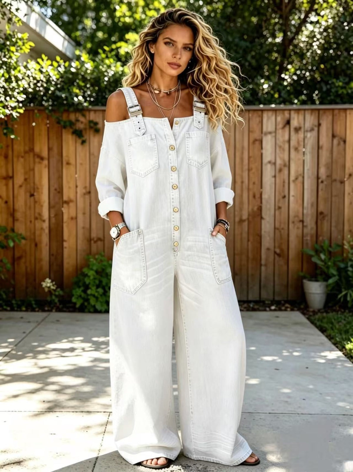 Stephanie | Off Shoulder Denim Shirt Jumpsuit