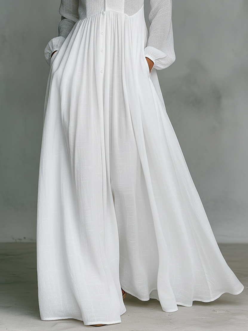 ESSENTIAL - Maxi Minimalist Dress in Cotton & Linen with Patchwork