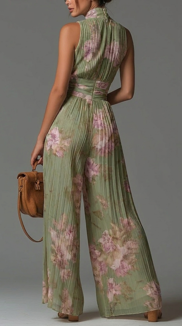 Isbel – Pleated Floral Chiffon Jumpsuit