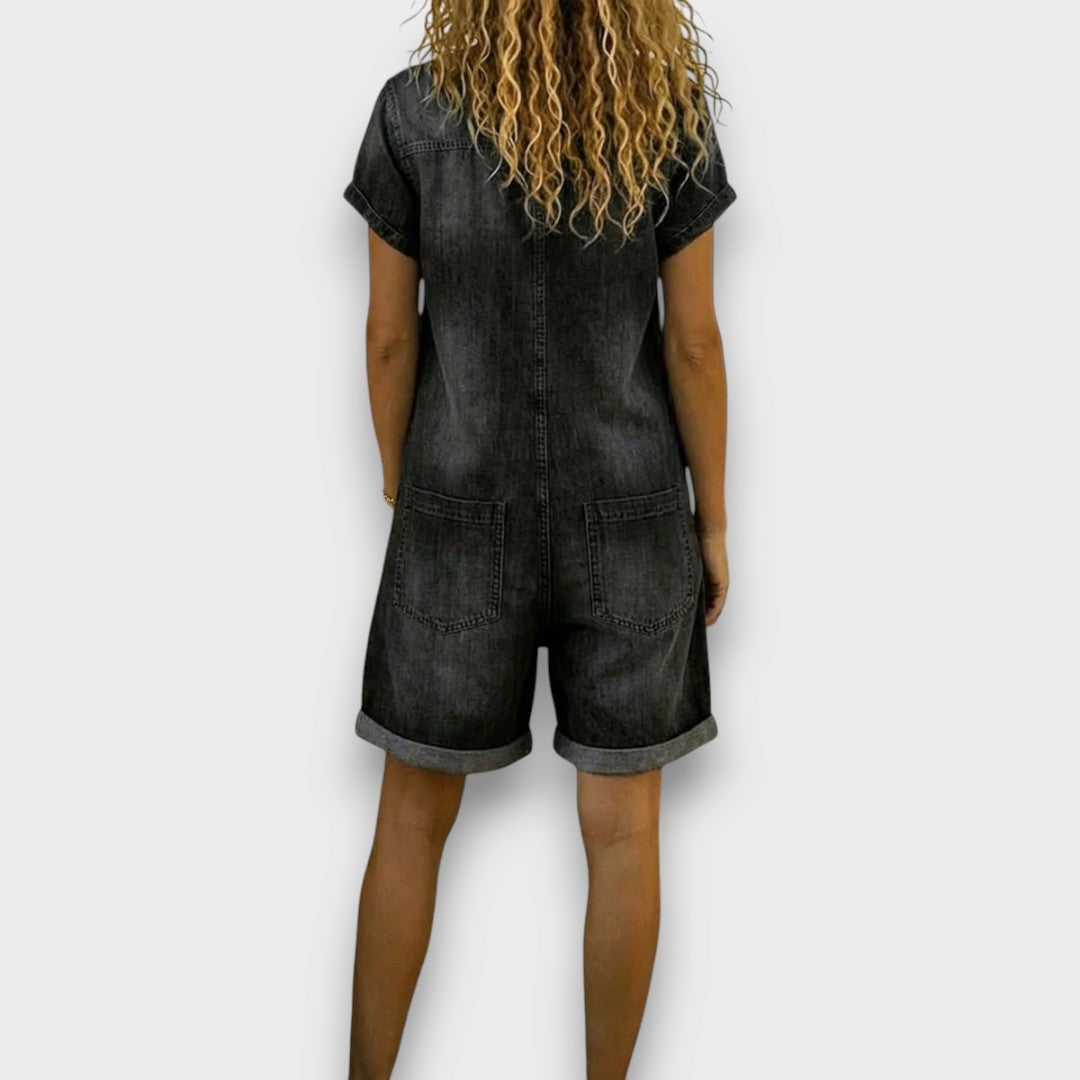 Joan | Vintage Short Denim-Look Overalls