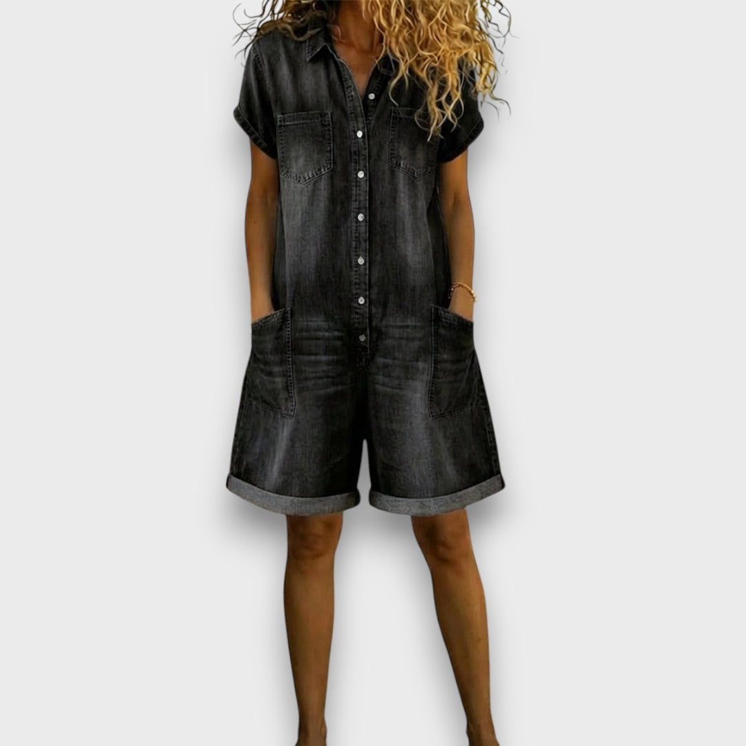 Joan | Vintage Short Denim-Look Overalls