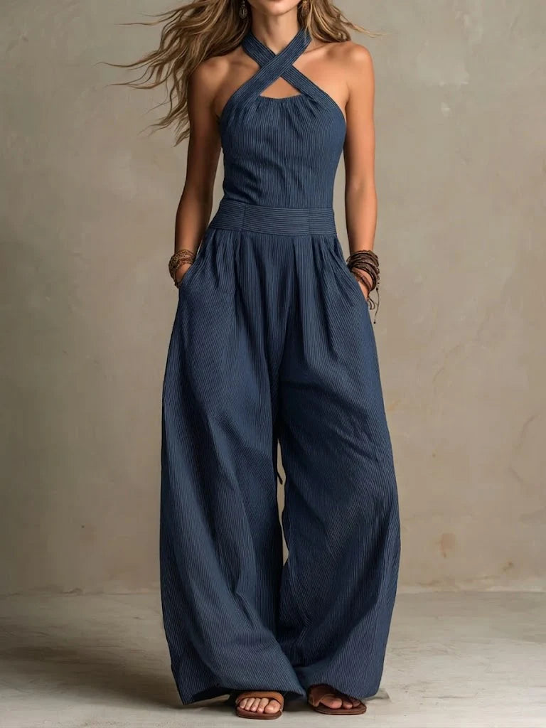 The Stella | Cross-Neck Cotton Linen Jumpsuit