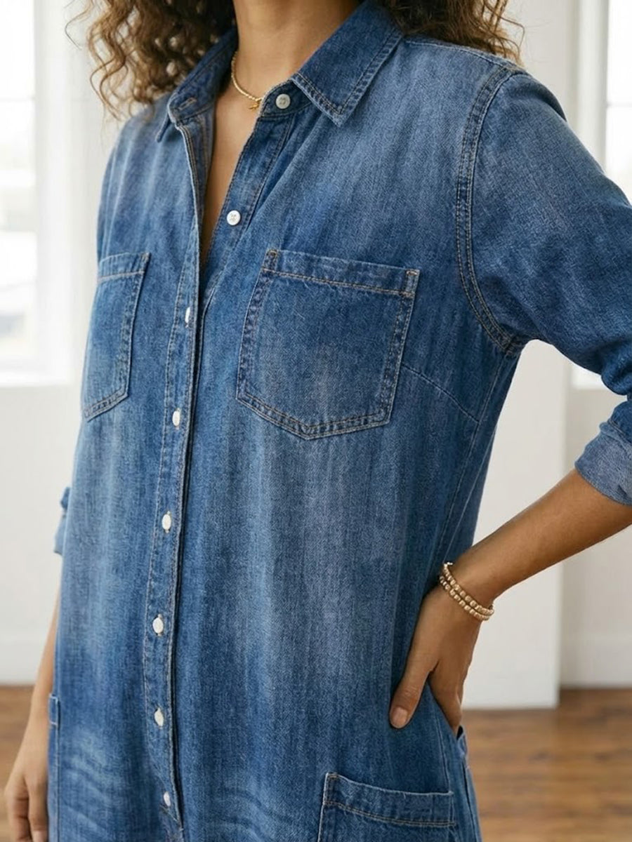 Diana | Vintage Washed Soft Cotton Feel Denim Jumpsuit with Button Closure