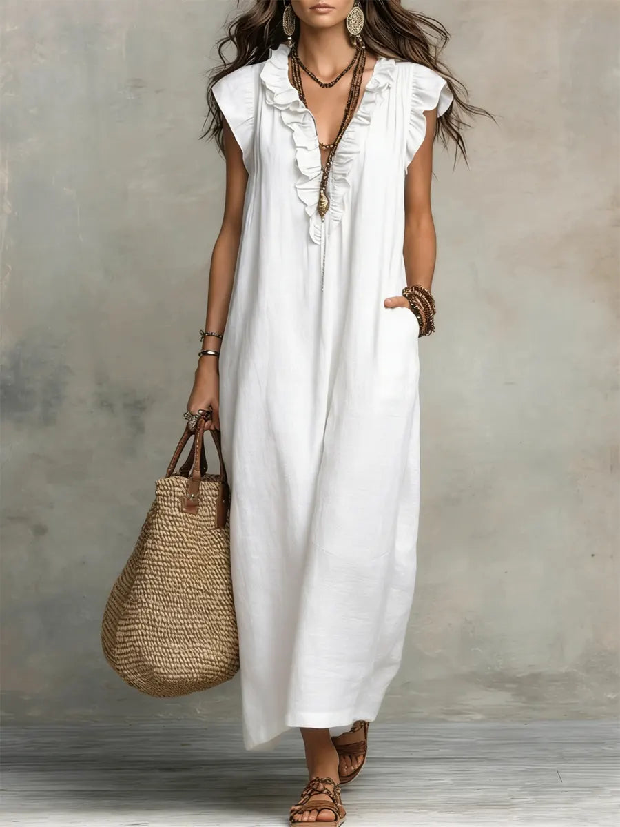 The Mia | Ruffled Cotton-Linen Art Dress