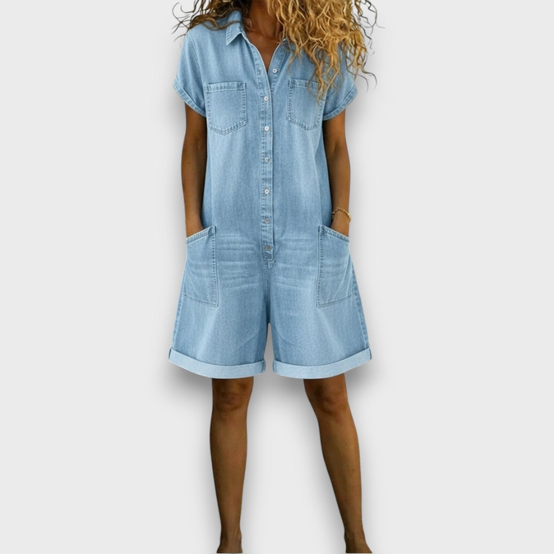 Joan | Vintage Short Denim-Look Overalls