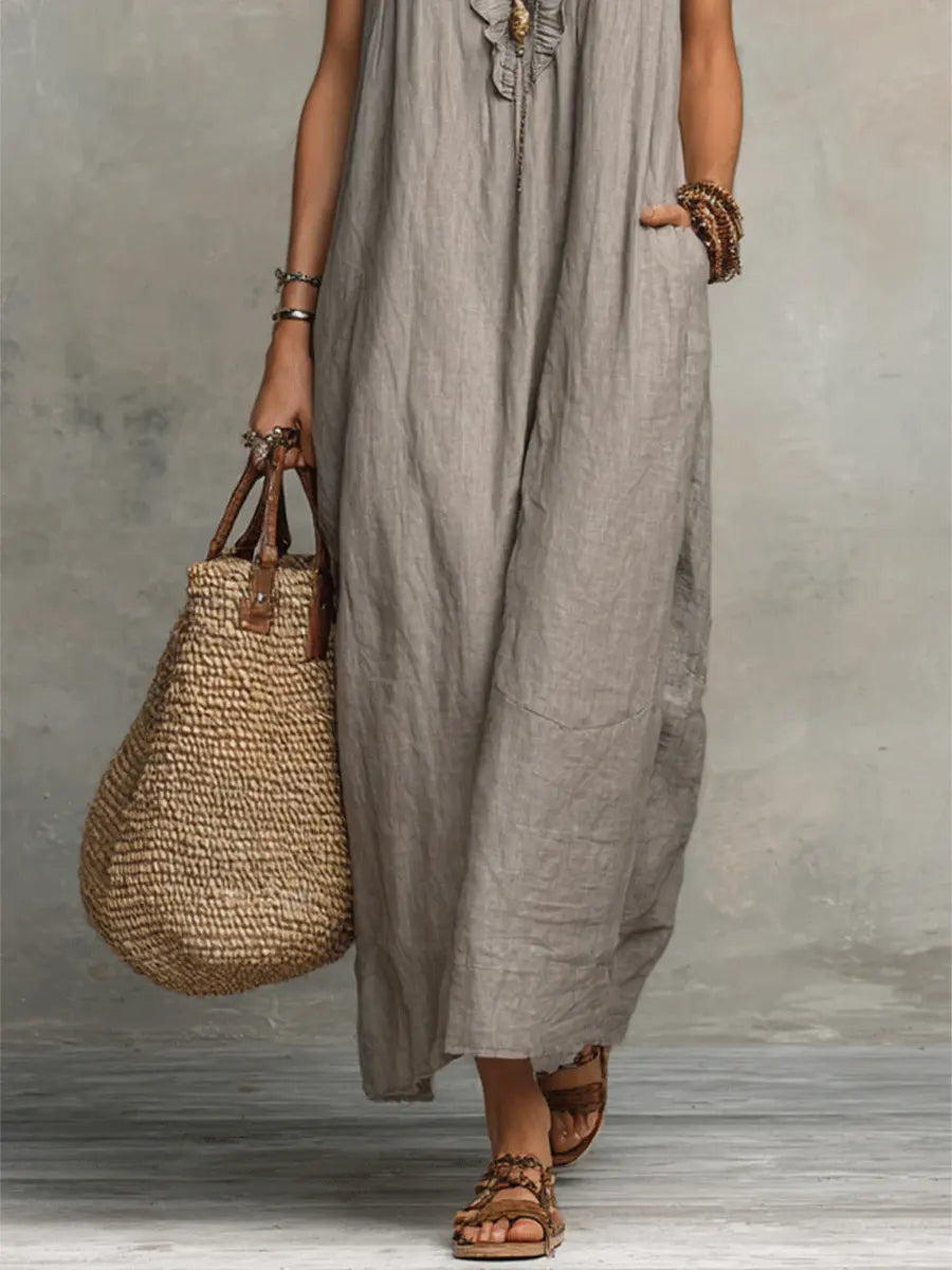 The Mia | Ruffled Cotton-Linen Art Dress